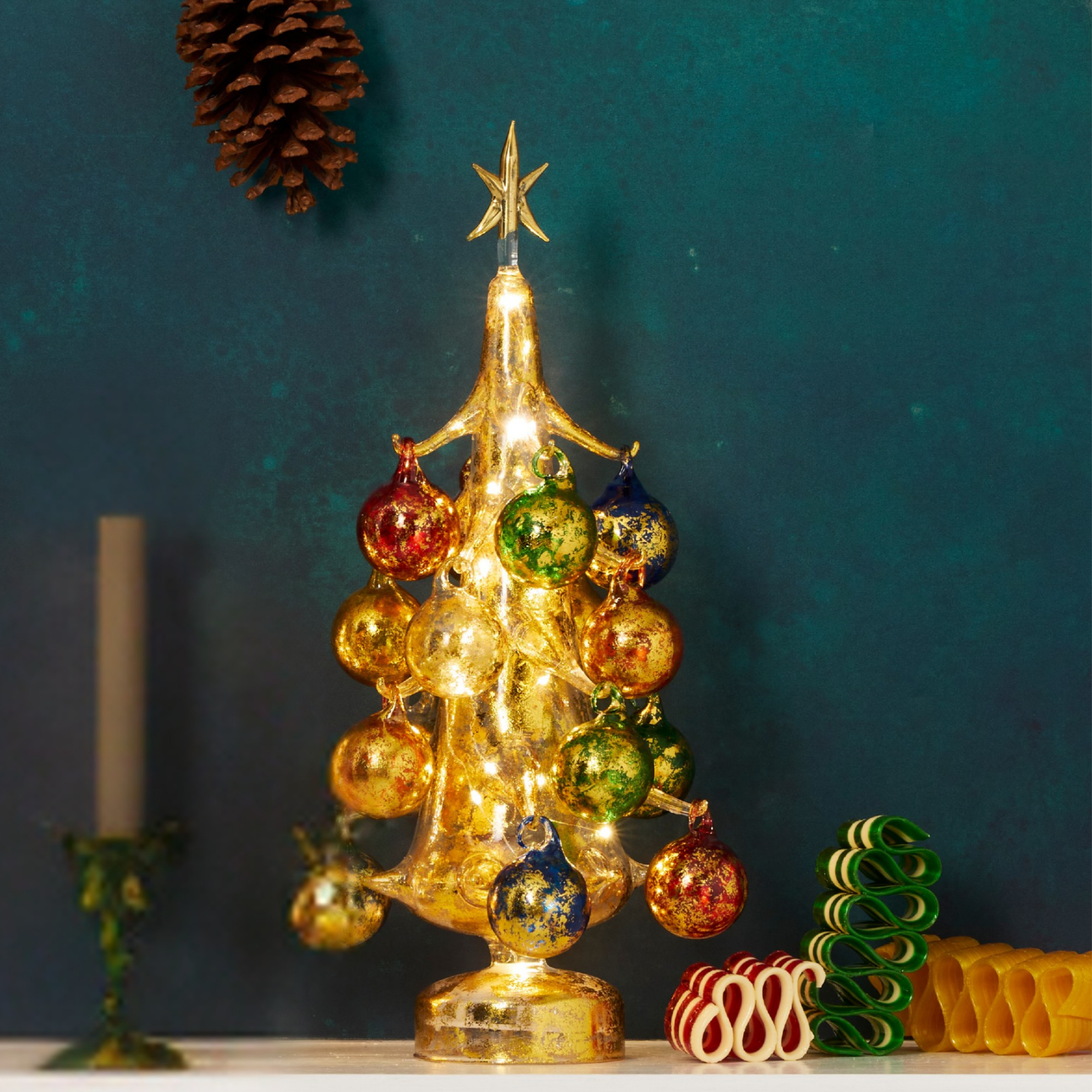 Gold LED Glass Tree with Ornaments, Large - view 2