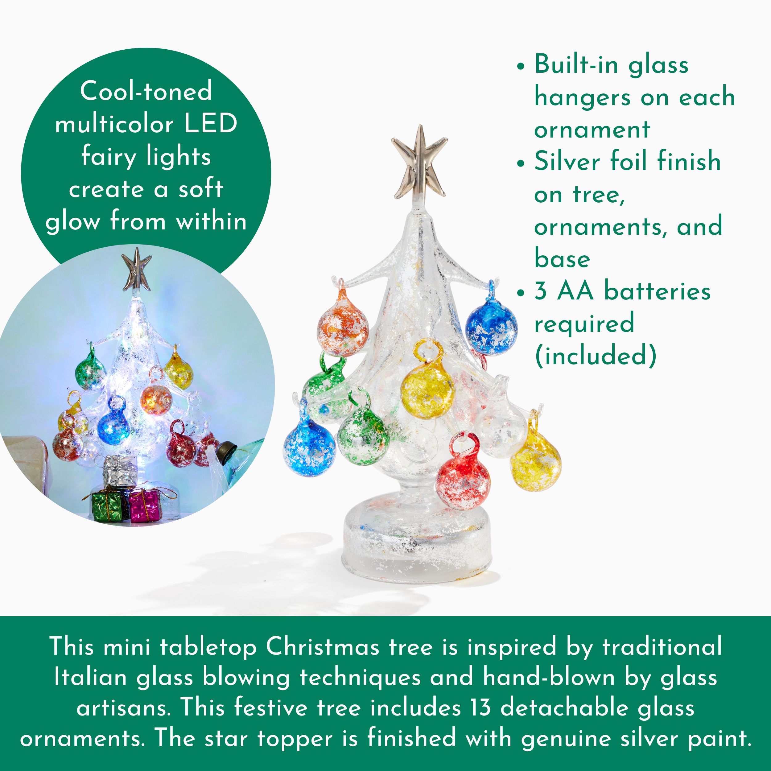 Silver LED Glass Tree with Ornaments, Small - view 3
