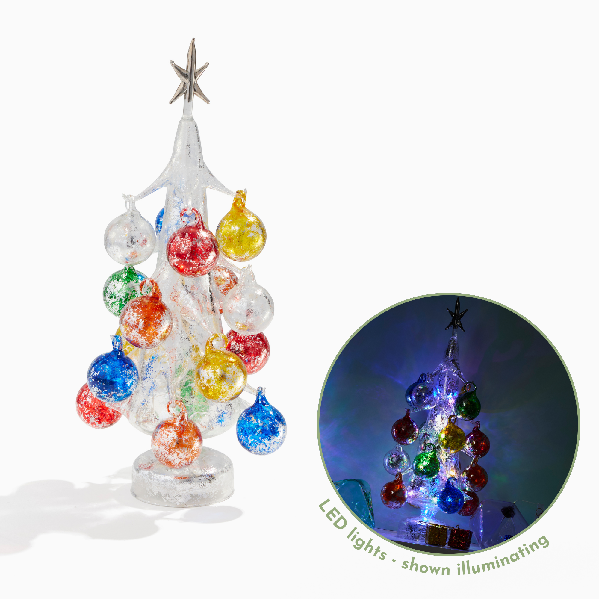 Silver LED Glass Tree with Ornaments, Large
