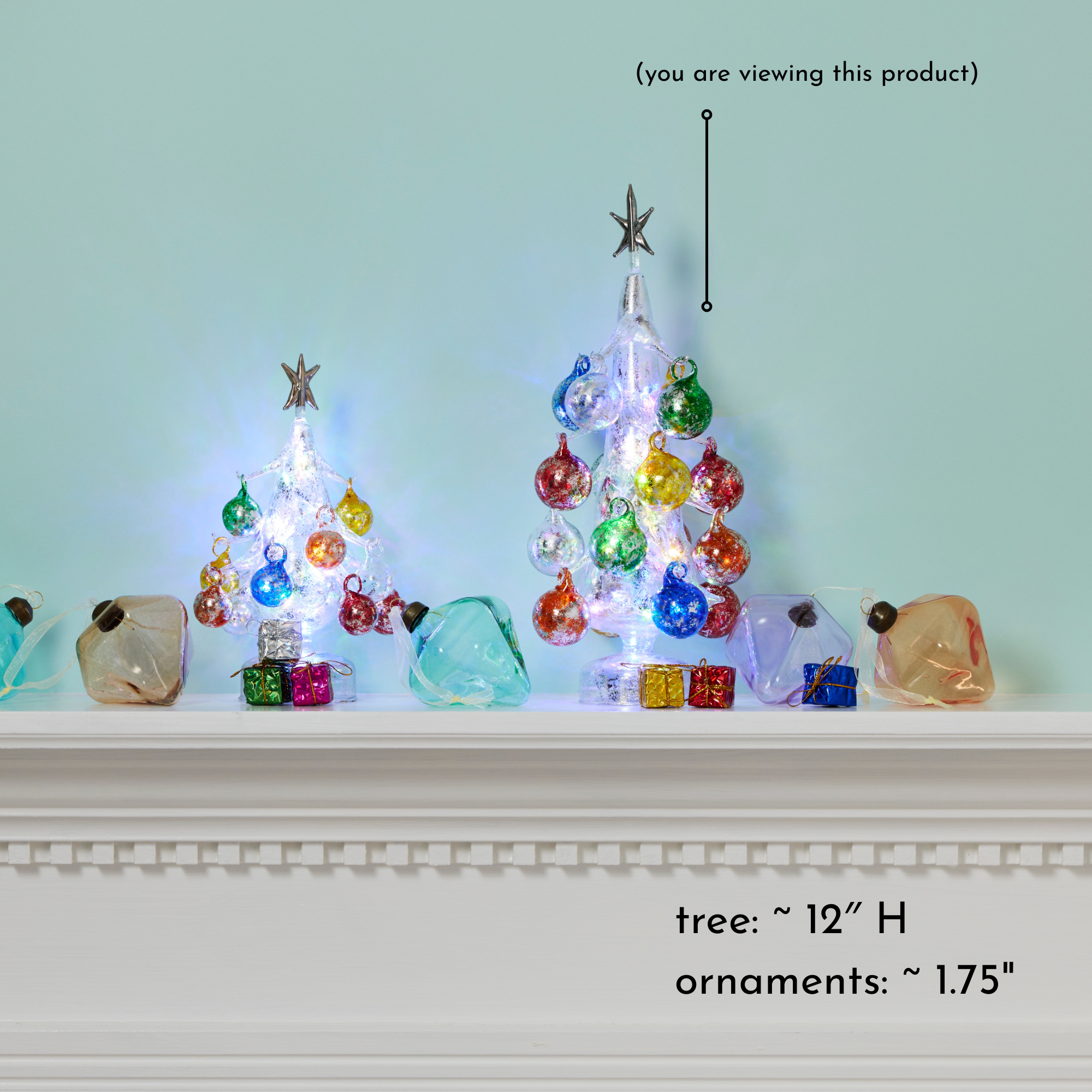 Silver LED Glass Tree with Ornaments, Large - view 2