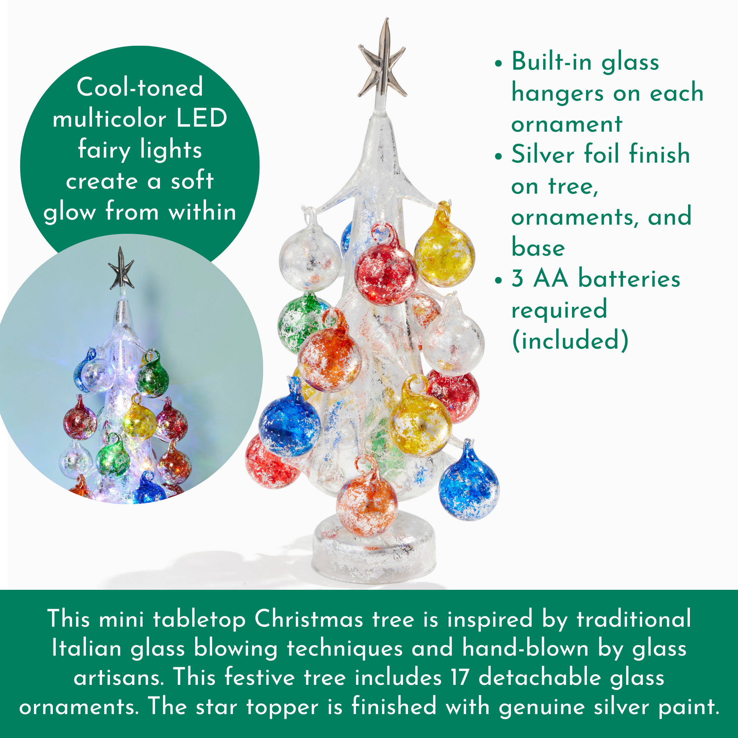 Silver LED Glass Tree with Ornaments, Large - view 3