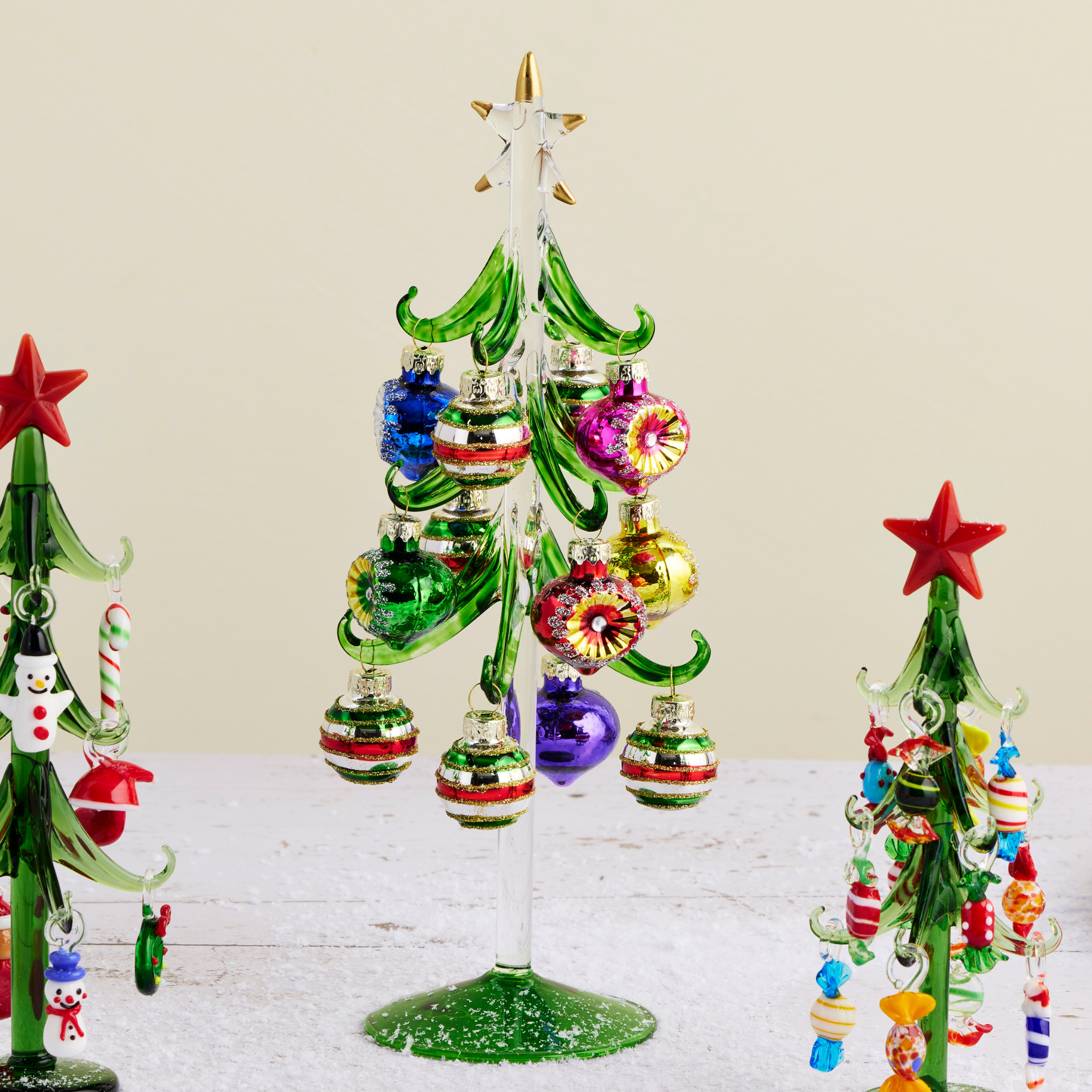 Mini Glass Christmas Tree with Retro Ornaments