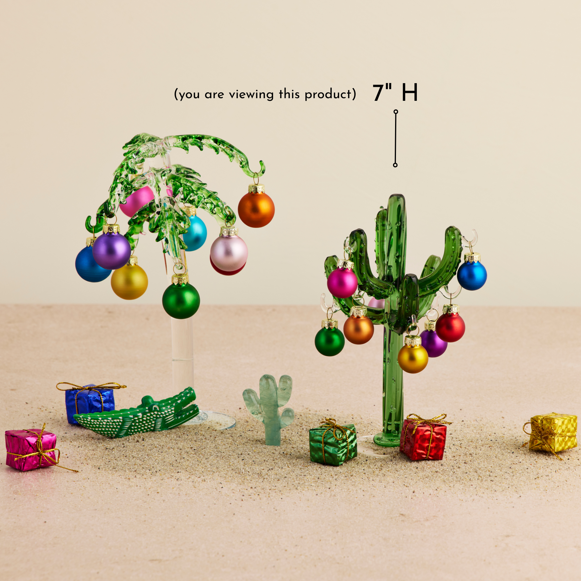 Mini Glass Cactus Tree with Ornaments - view 3