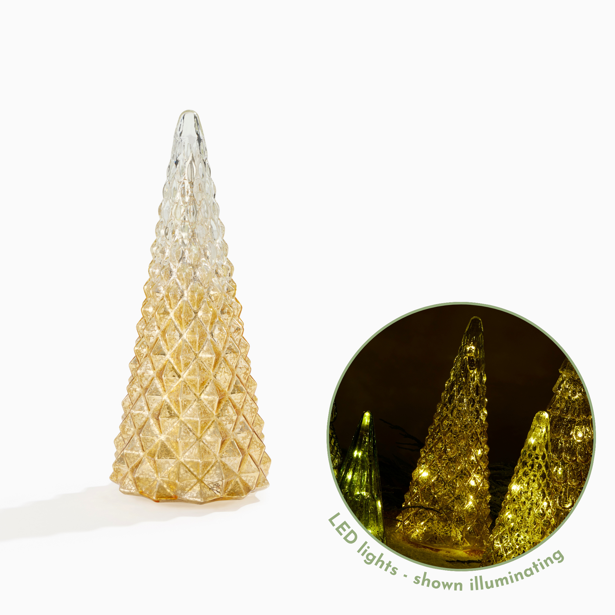 Gold Geometric Diamond Mercury Glass LED Tree, Large