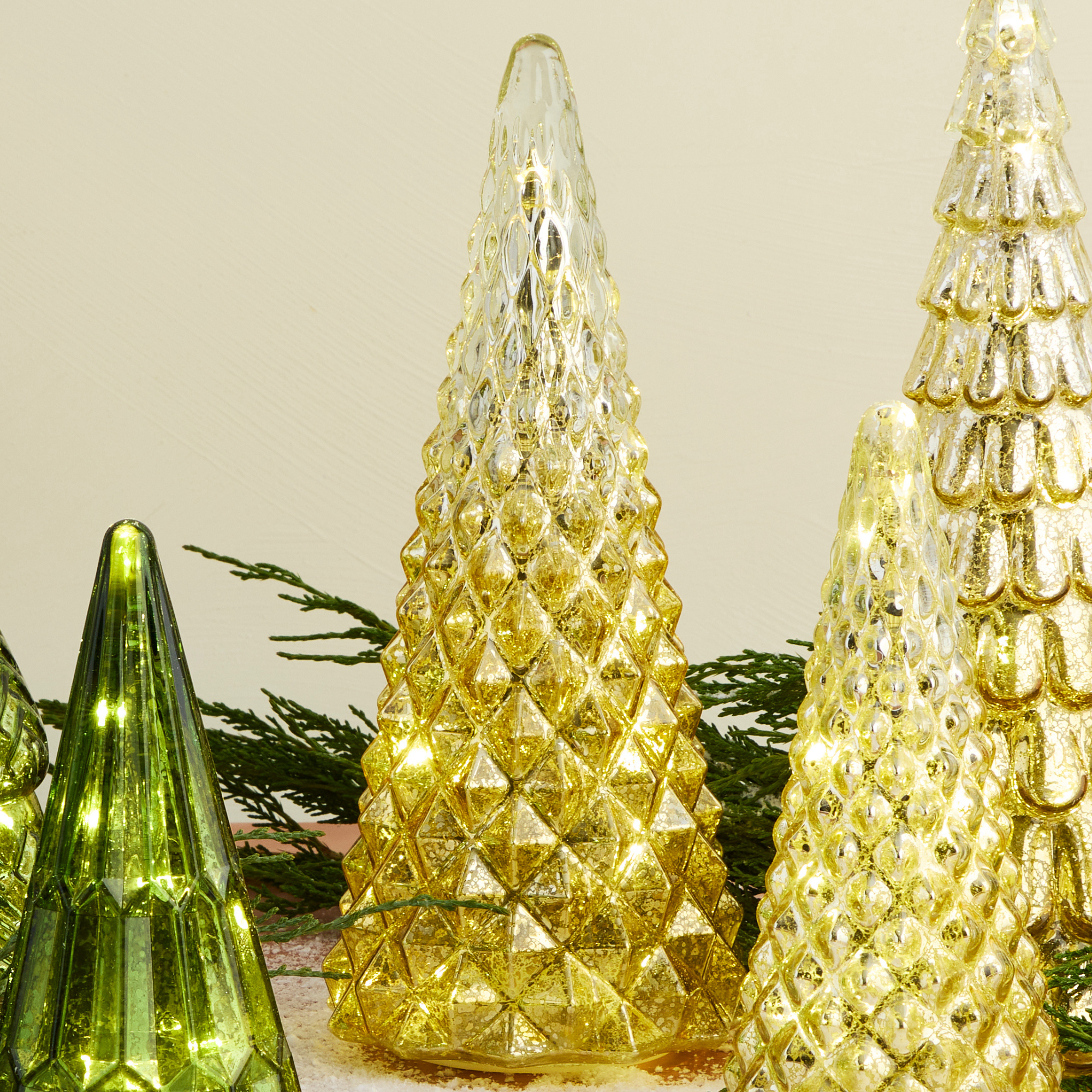 Gold Geometric Diamond Mercury Glass LED Tree, Large - view 2