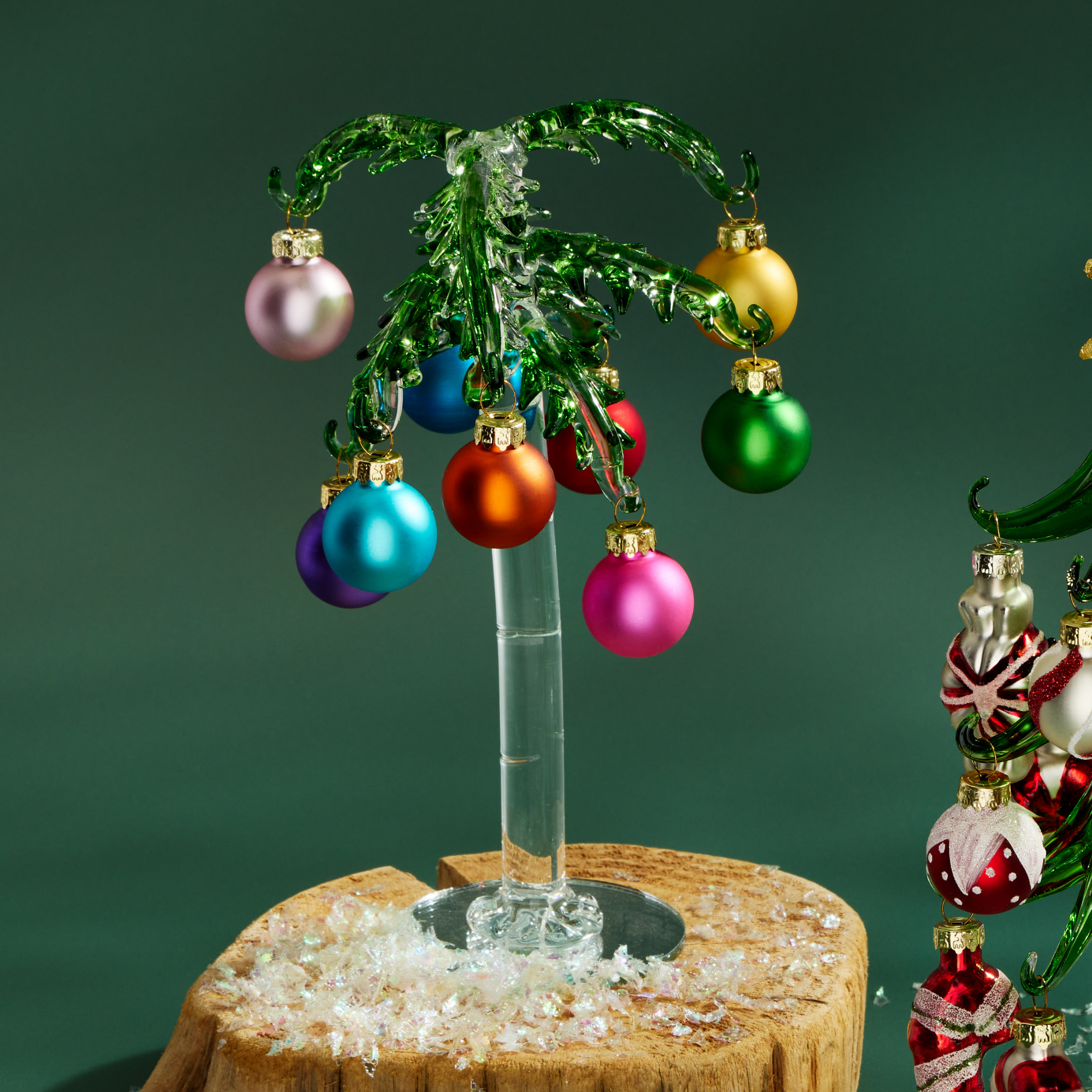 Mini Glass Palm Tree with Assorted Ornaments
