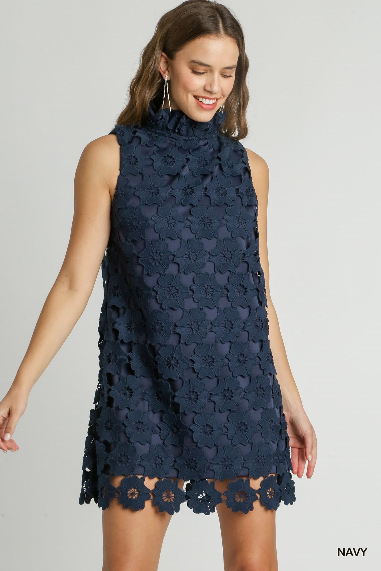 Daisy 3D Floral Lace Mock Neck Dress