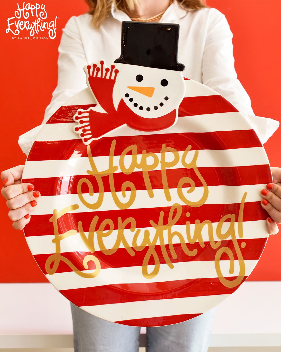 RED STRIPE BIG HAPPY EVERYTHING ROUND PLATTER