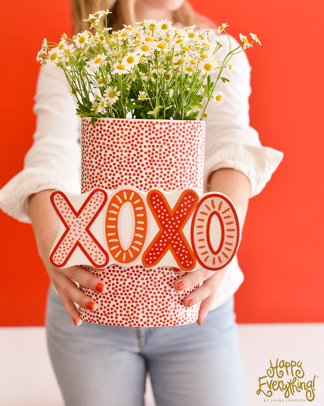 HAPPY EVERYTHING RED SMALL DOT BIG OVAL VASE
