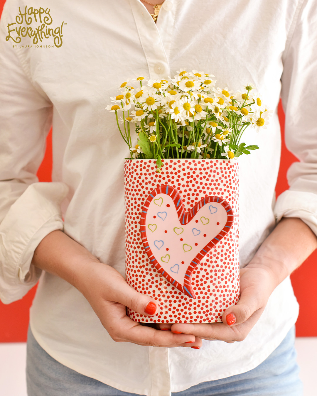 HAPPY EVERYTHING RED SMALL DOT MINI OVAL VASE