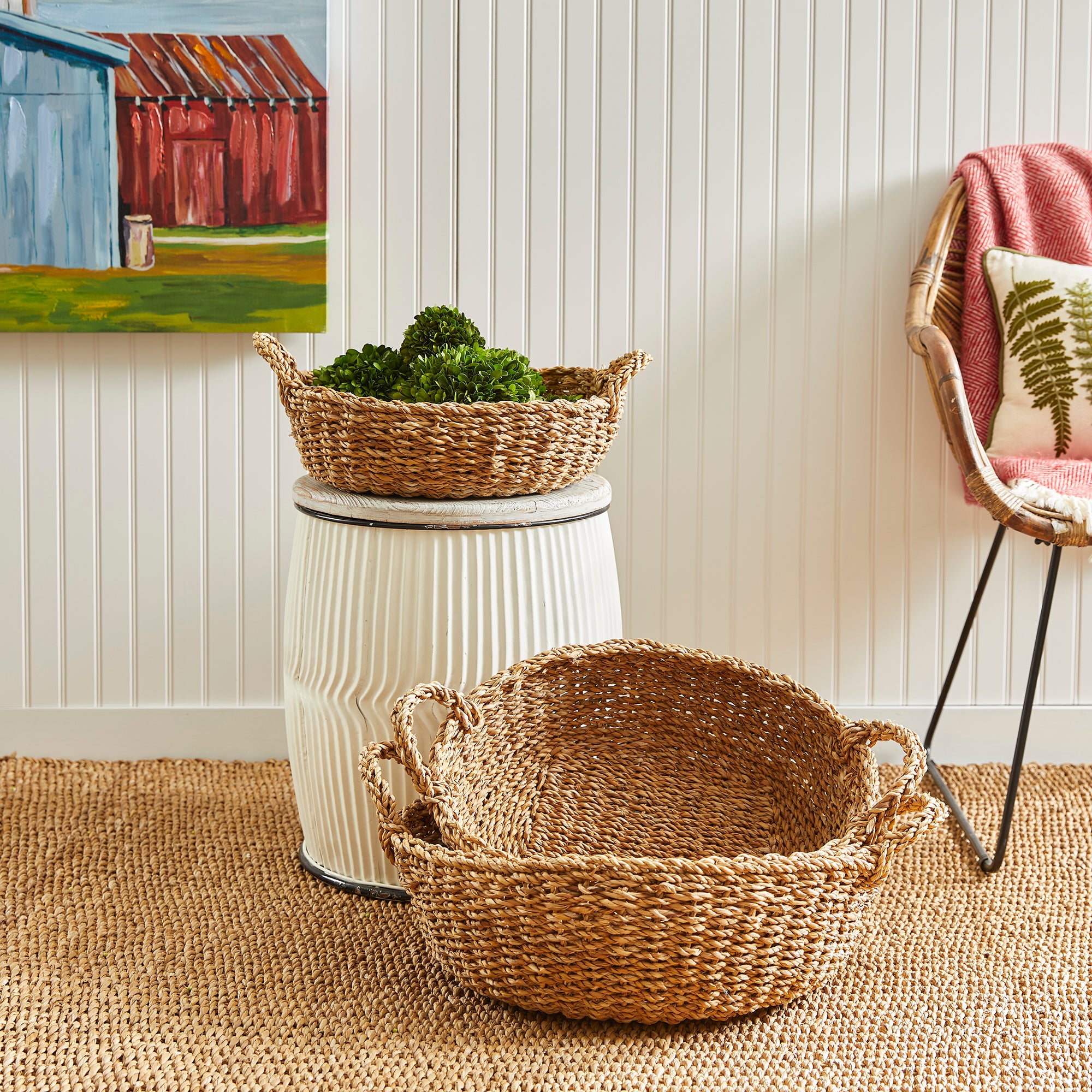 SEAGRASS SHALLOW BASKETS WITH HANDLES, SET OF 3 - view 2
