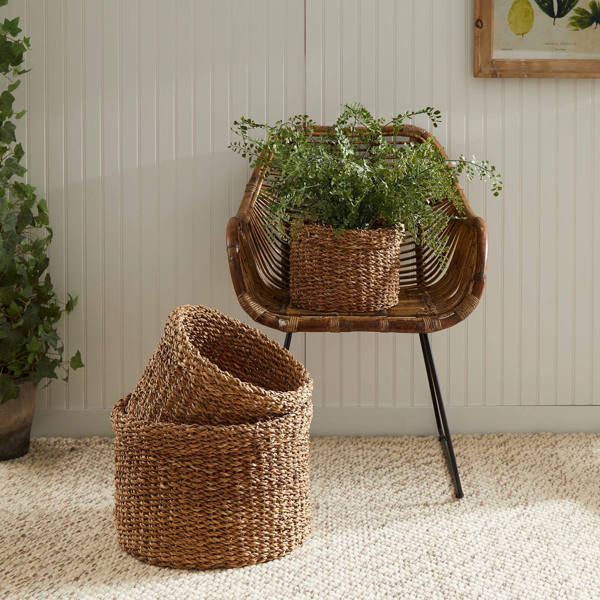 SEAGRASS ROUND BASKETS WITH CUFFS, SET OF 3 - view 2