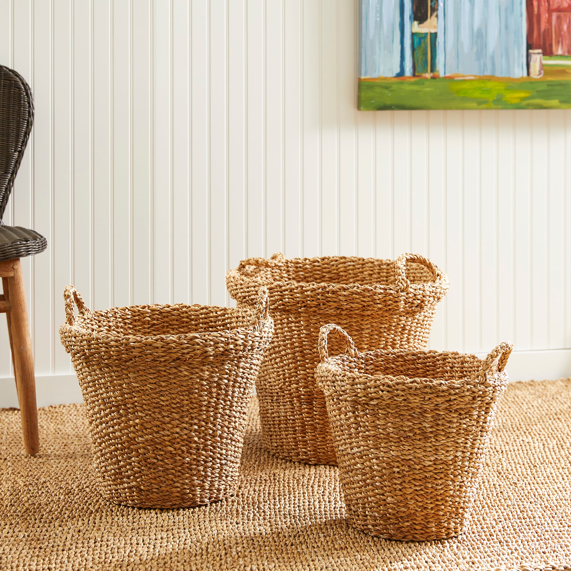 SEAGRASS TAPERED BASKETS WITH HANDLES, SET OF 3 - view 7