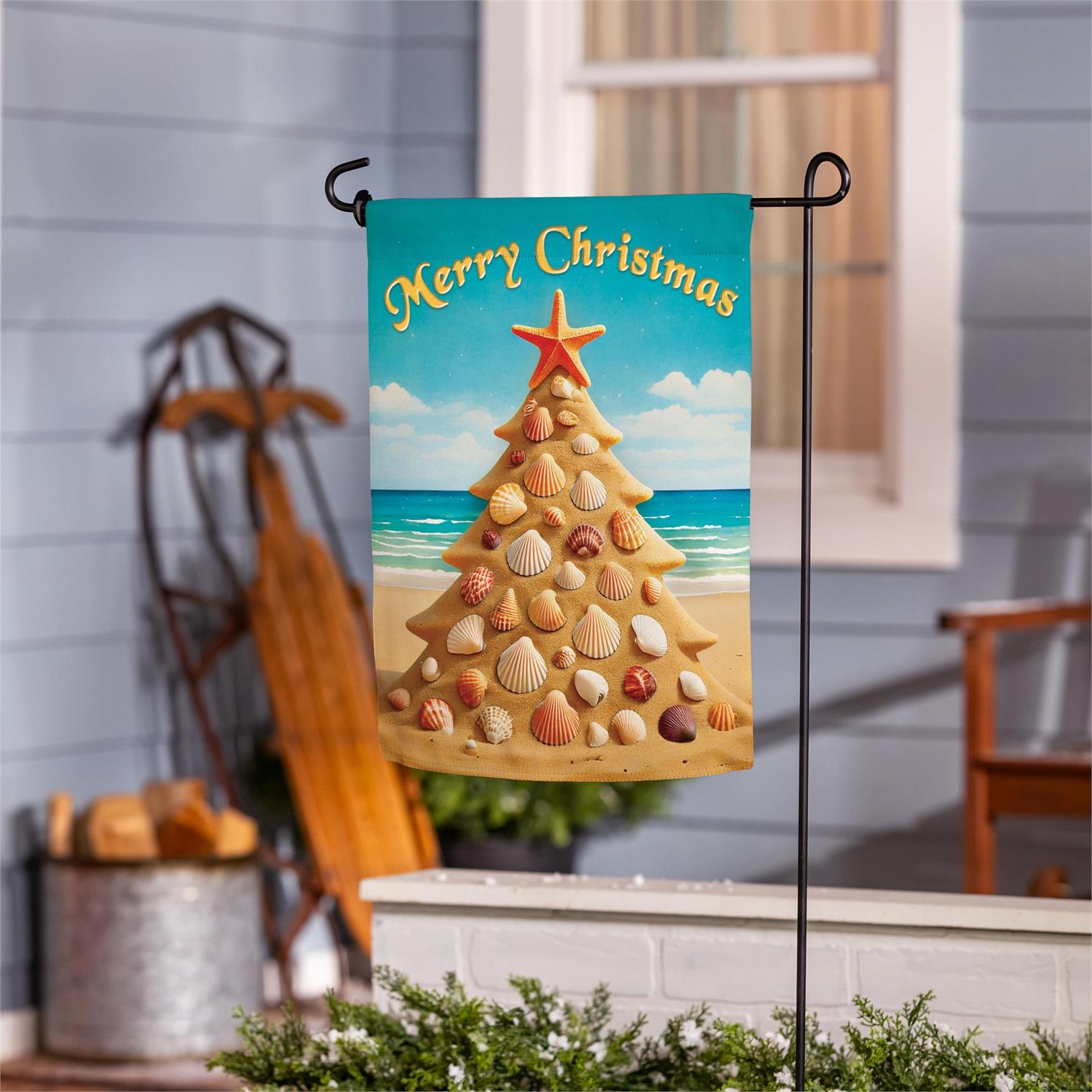 Sand Seashell Tree Suede Garden Flag