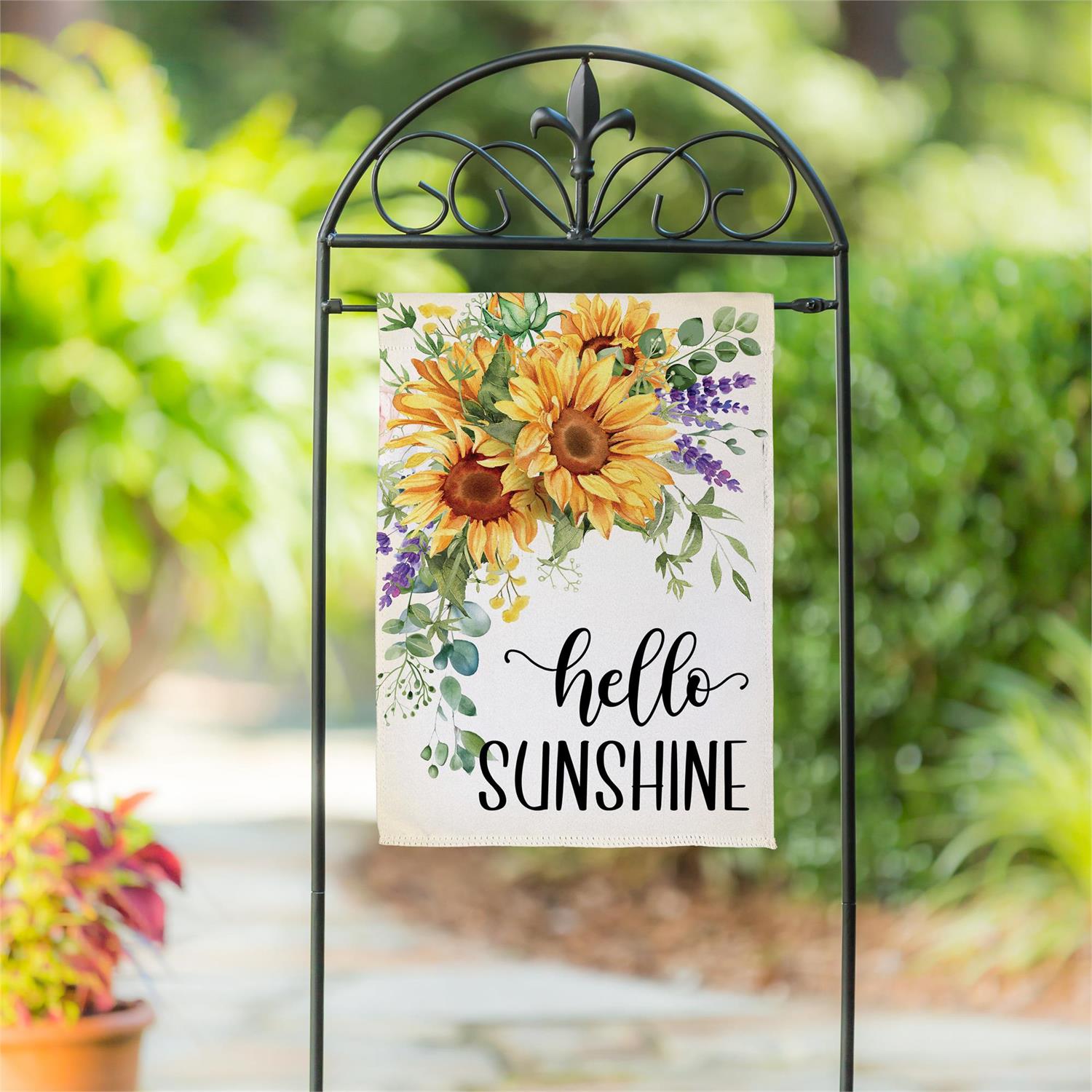 Hello Sunshine Sunflower Suede Garden Flag by Evergreen - view 3