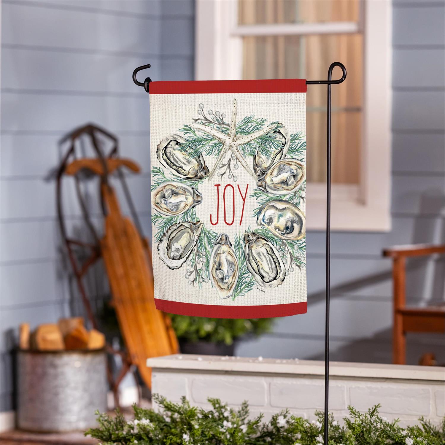 Joyful Oyster Wreath & Tree Suede Garden Flag