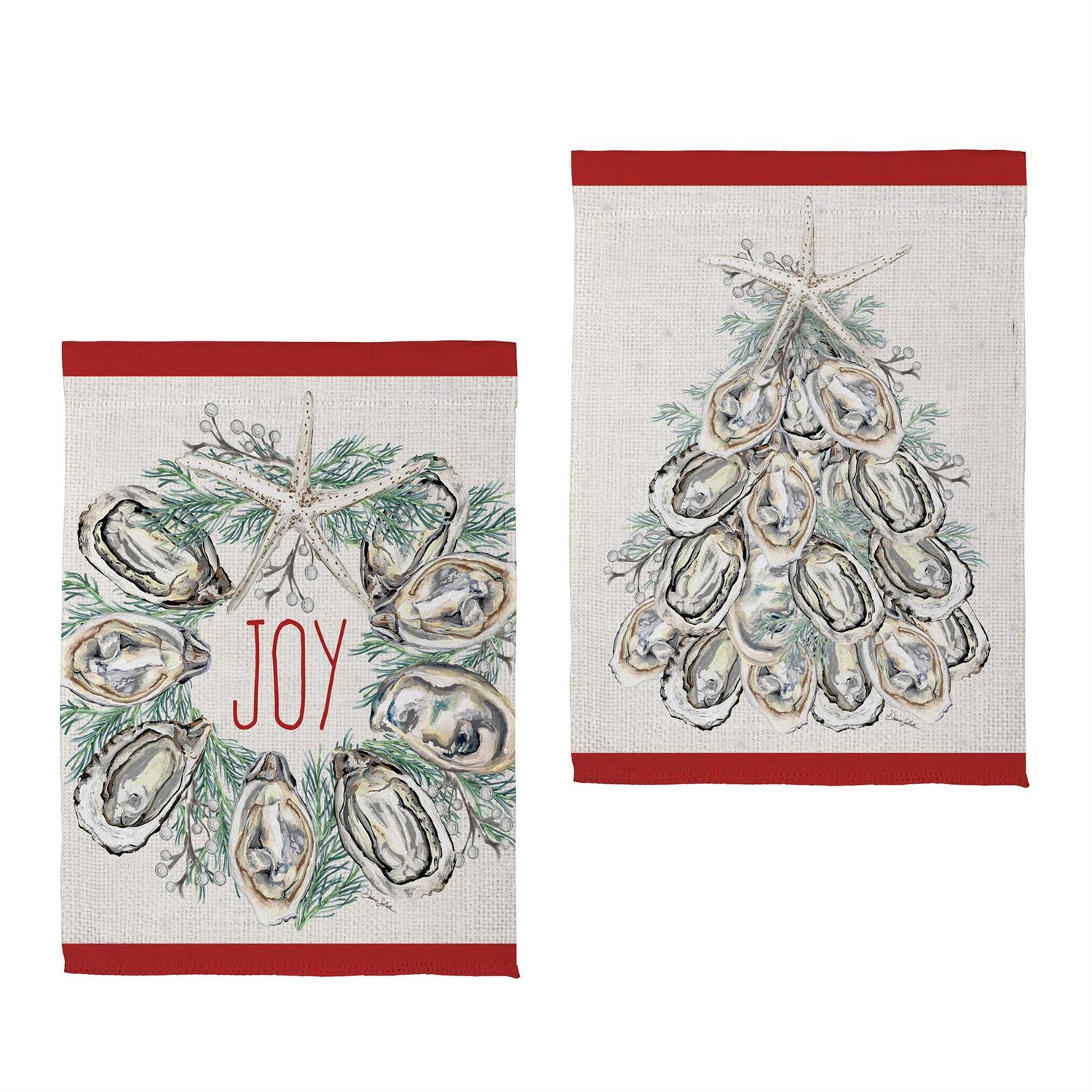 Joyful Oyster Wreath & Tree Suede House Flag