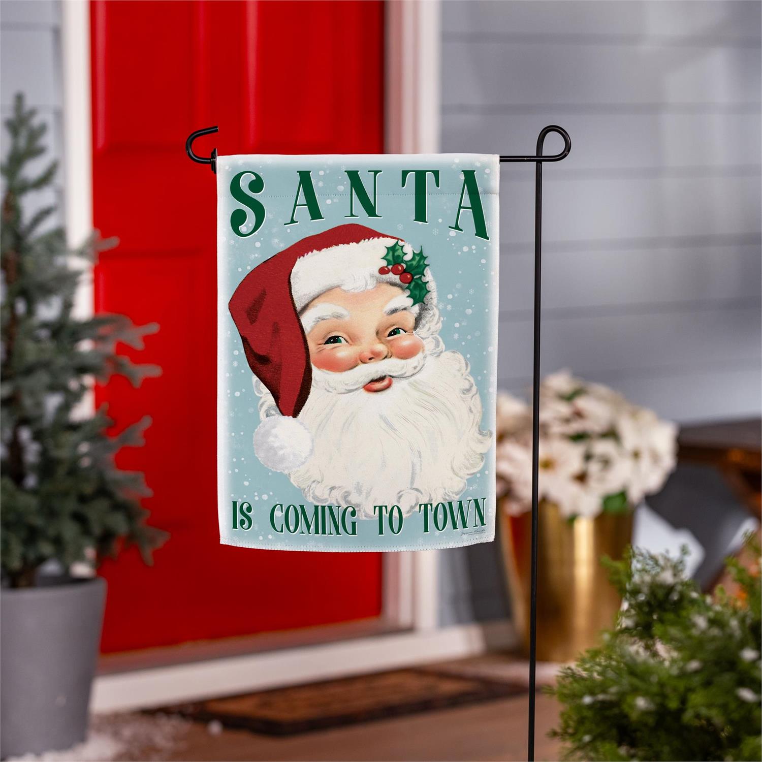 Blue Vintage Santa Suede Garden Flag