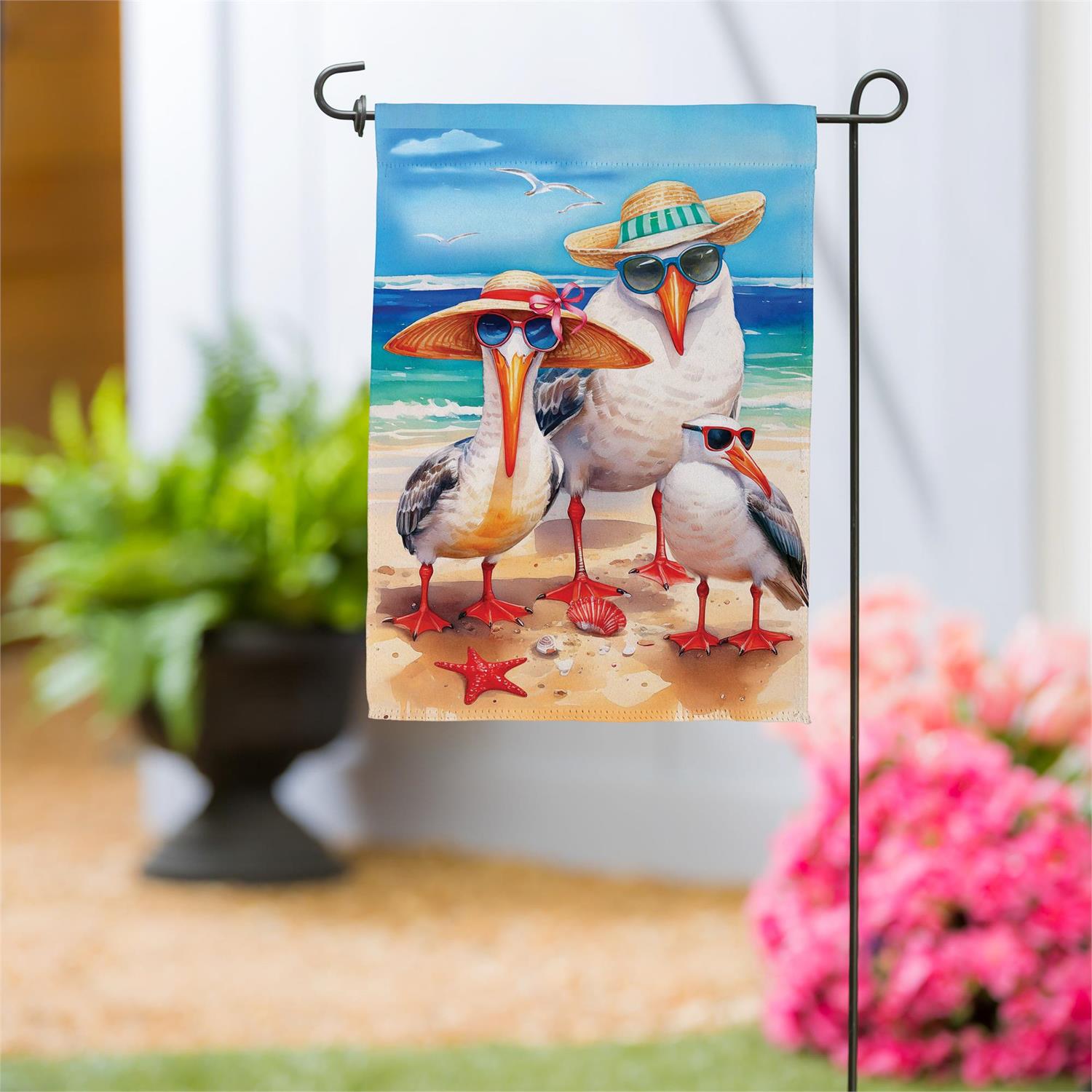 Seagull Beach Family Suede Garden Flag by Evergreen - view 2