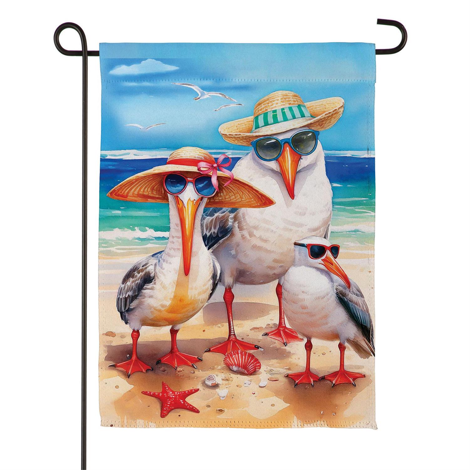 Seagull Beach Family Suede Garden Flag by Evergreen
