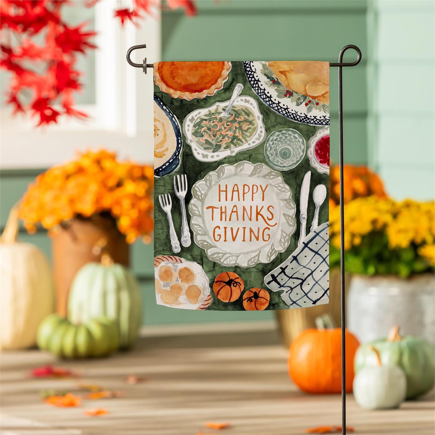 Thanksgiving Spread Suede Garden Flag by Evergreen