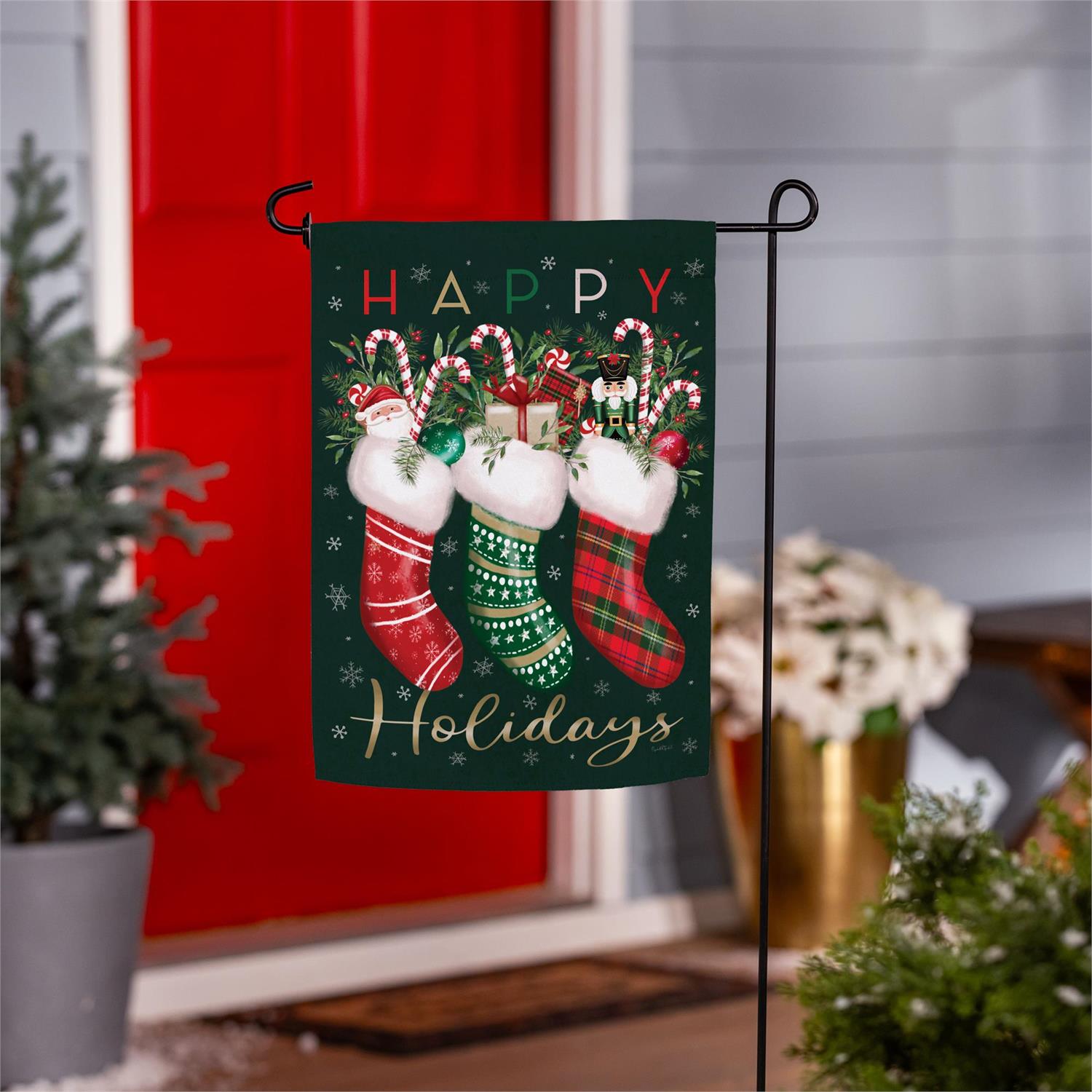 Festive Fun Stockings Suede Garden Flag
