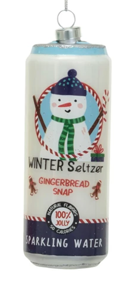 Santa or Snowman Glass Seltzer Can Ornament
