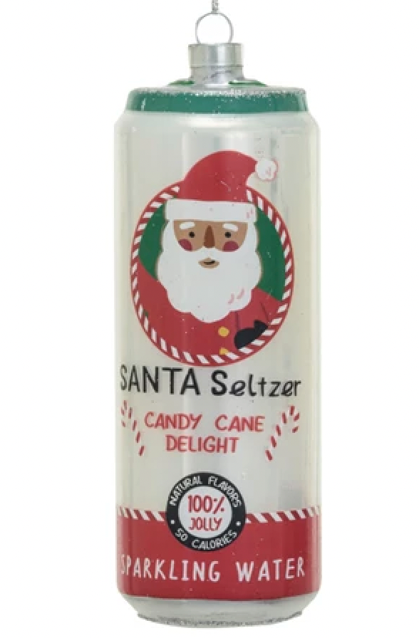 Santa or Snowman Glass Seltzer Can Ornament
