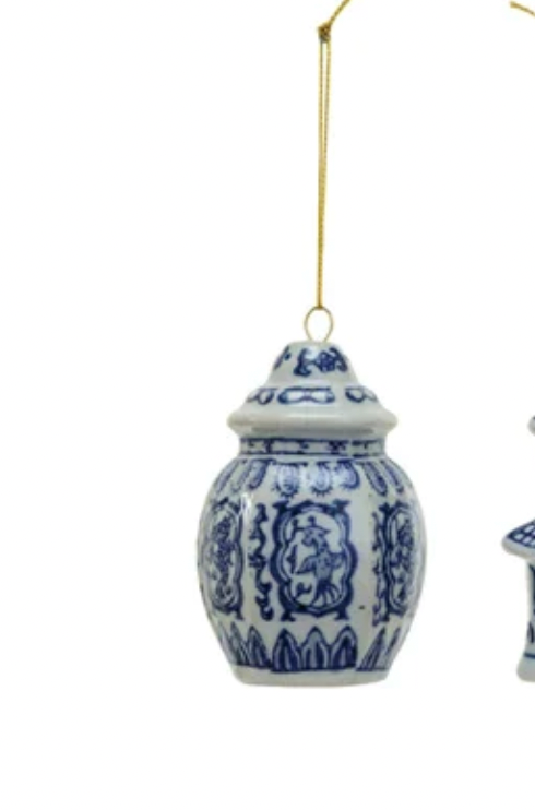 Stoneware Ginger Jar Ornament, Blue & White, 6 Styles