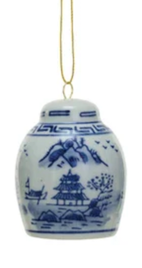 Stoneware Ginger Jar Ornament, Blue & White, 6 Styles