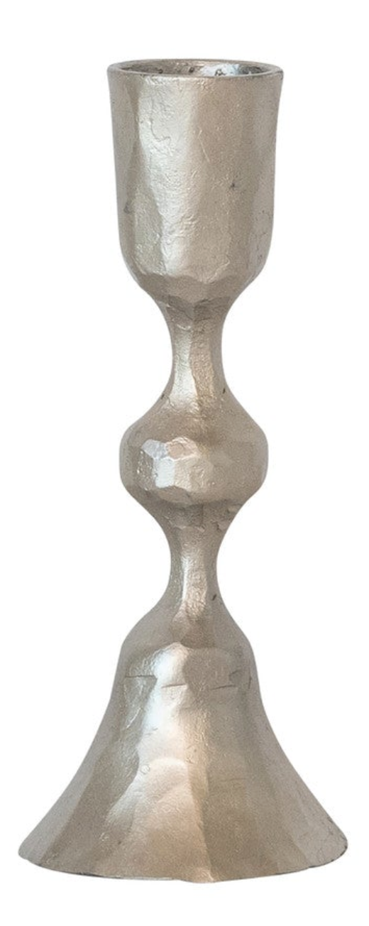 Hand-Forged Cast Iron Taper Holders, Nickel Finish