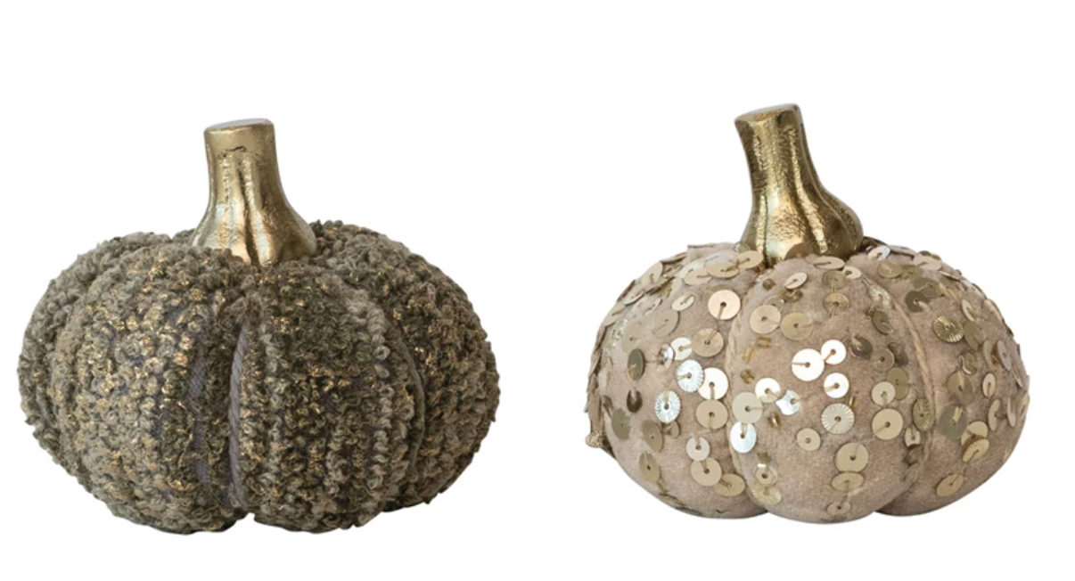 Small Handmade Cotton Velvet, Sequin/Bouclé & Aluminum Pumpkin, 2 Styles