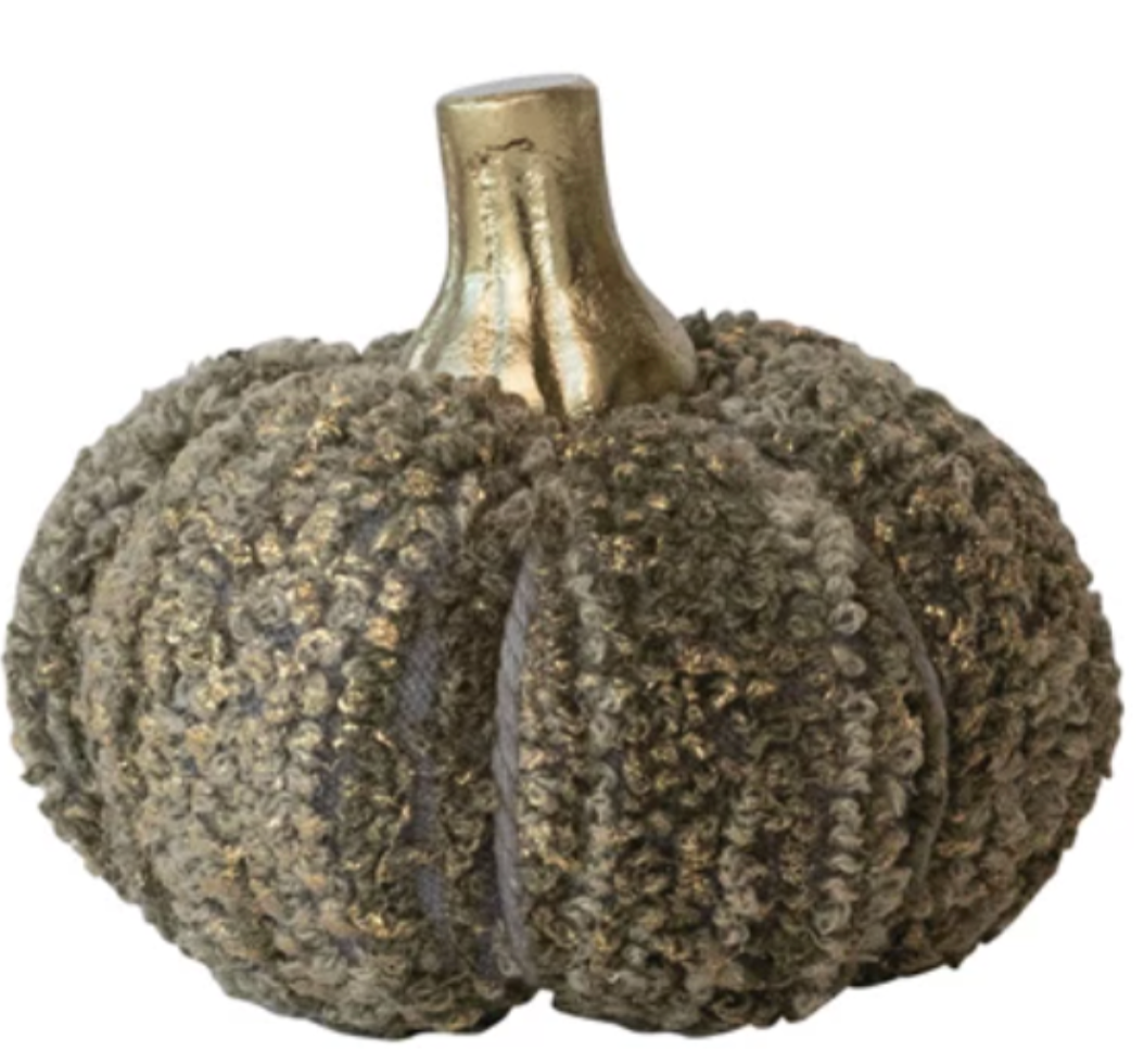 Small Handmade Cotton Velvet, Sequin/Bouclé & Aluminum Pumpkin, 2 Styles