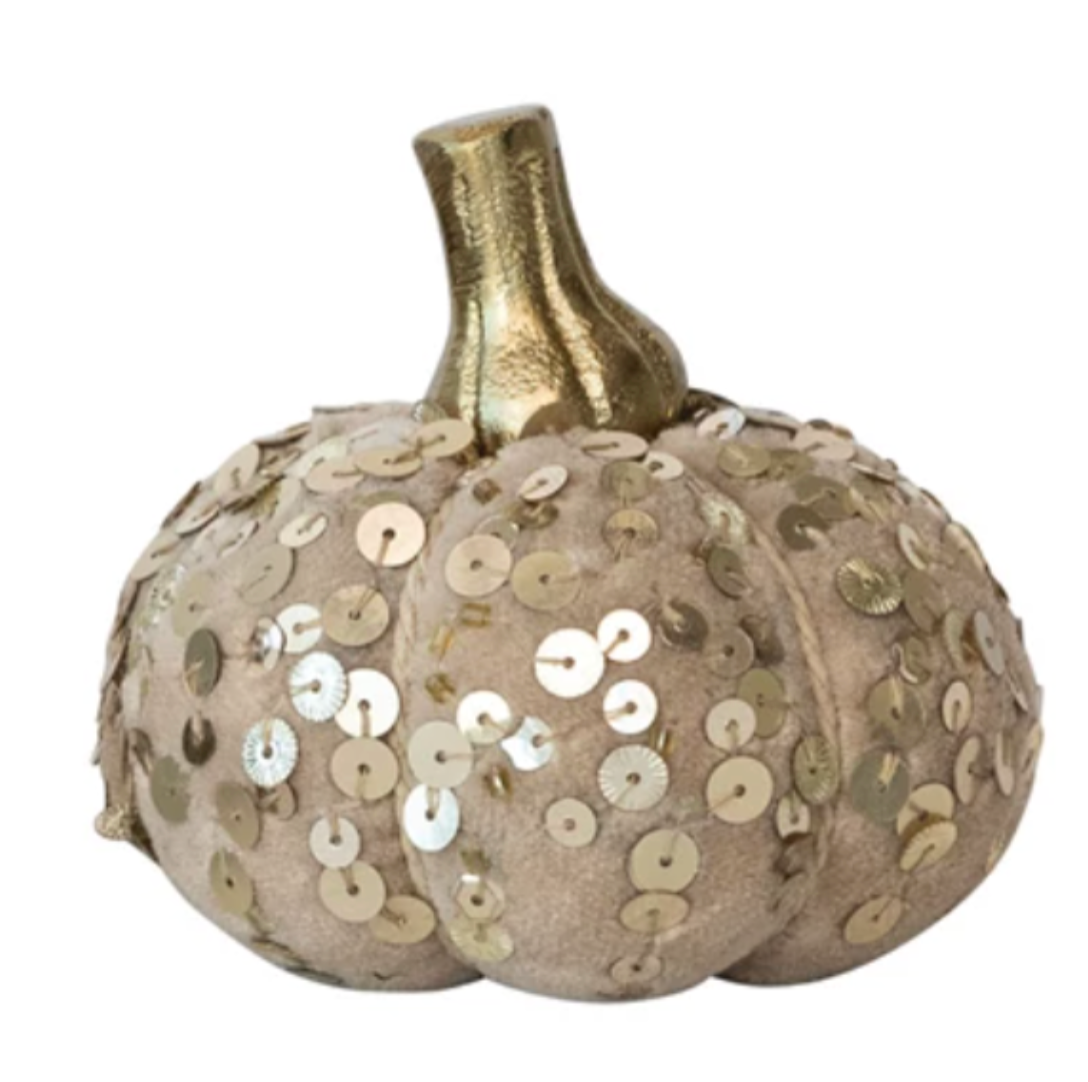 Small Handmade Cotton Velvet, Sequin/Bouclé & Aluminum Pumpkin, 2 Styles