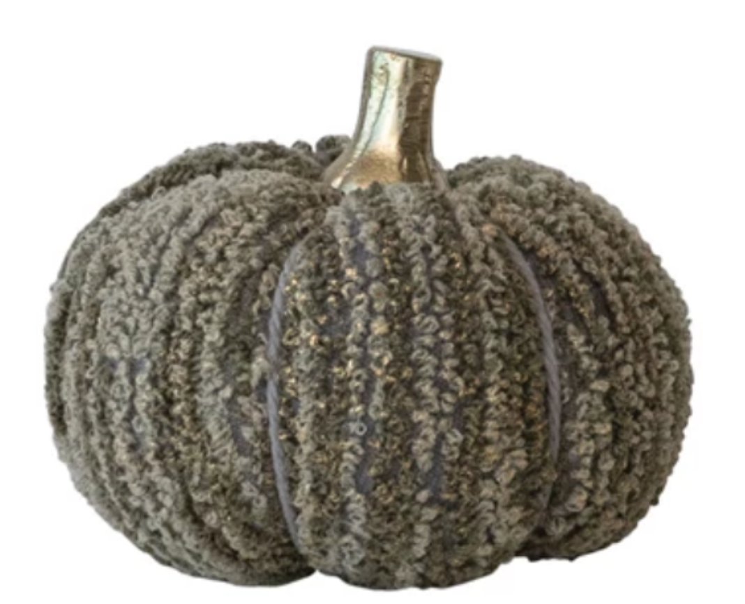 Large Handmade Cotton Velvet, Sequin/Bouclé & Aluminum Pumpkin, 2 Styles