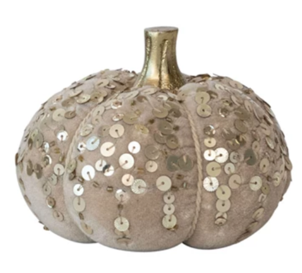 Large Handmade Cotton Velvet, Sequin/Bouclé & Aluminum Pumpkin, 2 Styles