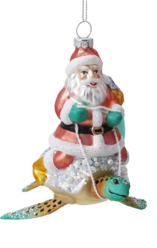 Santa Riding Sea Life Ornament with Glitter & Sequins, 3 Styles