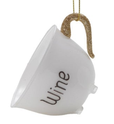 3-3/4"L Glass Teacup Ornament with Alcohol Name, White, 6 Styles