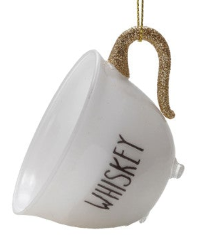 3-3/4"L Glass Teacup Ornament with Alcohol Name, White, 6 Styles