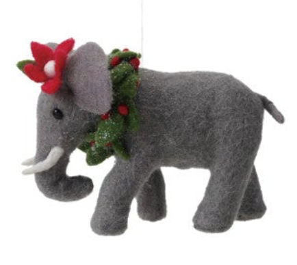 Handmade Wool Felt Safari Animal Ornament with Wreath, 5 Styles