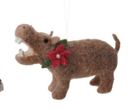 Handmade Wool Felt Safari Animal Ornament with Wreath, 5 Styles