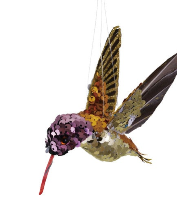 Hummingbird Ornament with Sequins & Glitter, 3 Styles