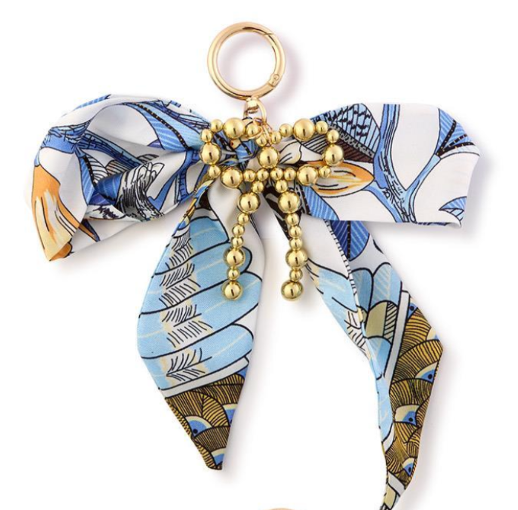 Scarf Bag Charm with a Gold Ball Bow