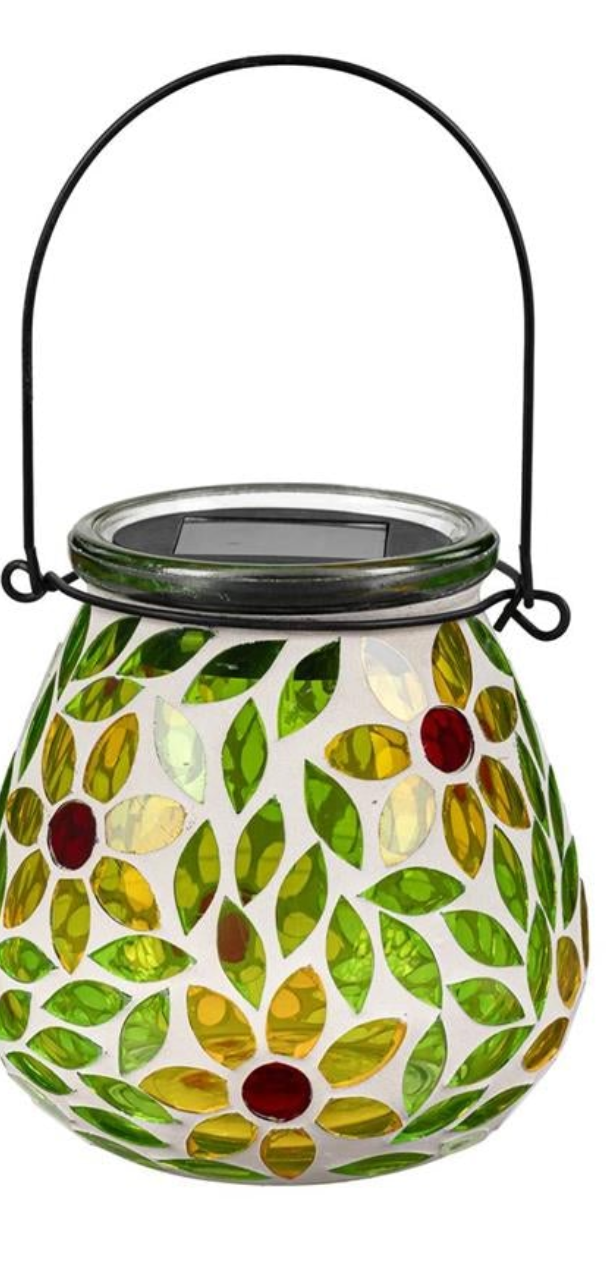 Mosaic Glass Floral Solar Latern