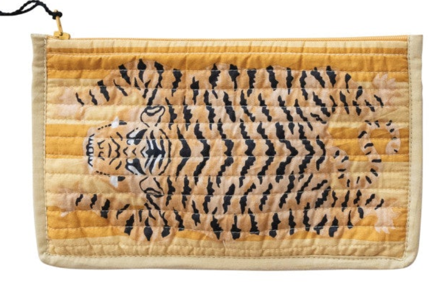 Cotton Voile Printed Zip Pouch with Interior Coating, 4 Colors