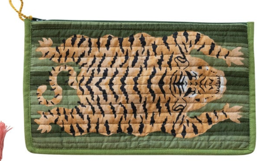 Cotton Voile Printed Zip Pouch with Interior Coating, 4 Colors