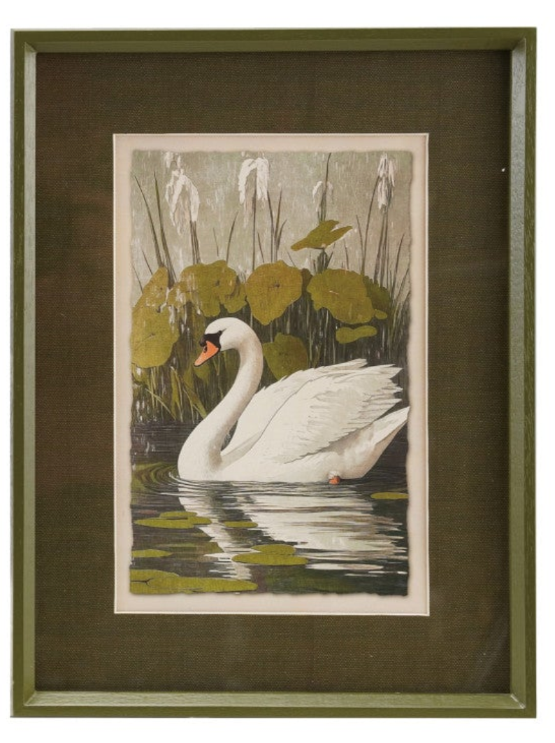 Wood Framed Glass Wall Decor with Swan & Mat, 2 Styles