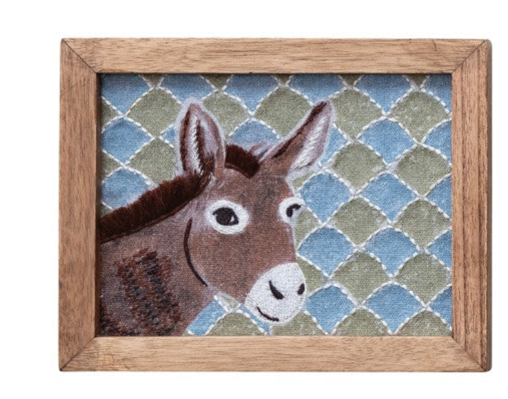 Wood Framed Cotton Embroidered Wall Décor, 3 Styles