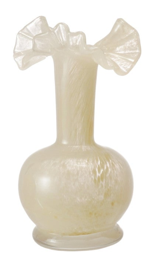 Art Glass Vase w/ Ruffle, 3 Colors (Each One Will Vary)