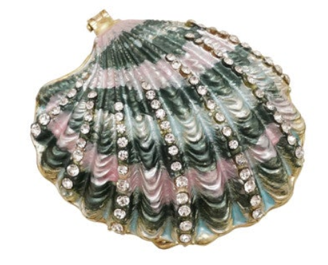 Enameled Metal Shell Shaped Trinket Box with Jewels, 3 Styles